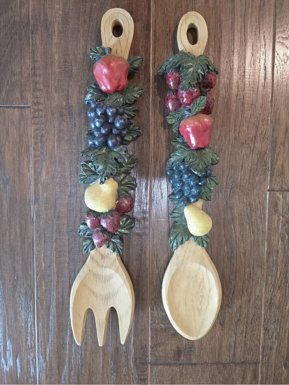 Vintage 70s Fruit Spoon Fork Plaster Wall Hanging Decor Set Of 2 * note*
